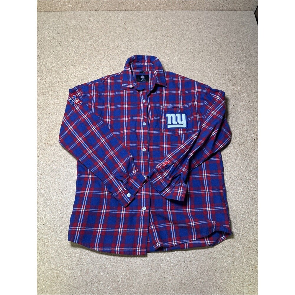 New York Giants Wordmark Long Sleeve Flannel Shirt by Klew size S H3